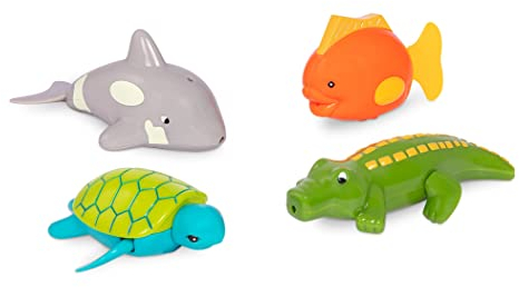 Battat – Jouets de Bain pagayants – Lot de 4 Jouets flottants pour Le Bain – Jouets Aquatiques et de Plage – 2 Ans + – Tubbies à remonter – Tortue, Poisson, Crocodile, Baleine