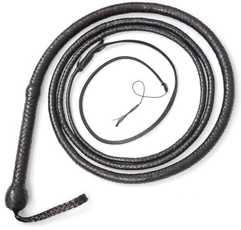 Bull Whip - Frusta da 12 fili in vera pelle di vacchetta equestre e cuscino interno in pelle
