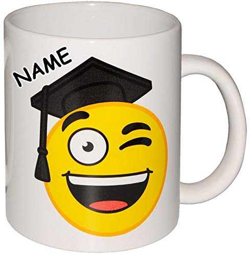 alles-meine.de GmbH 4 Stück Henkeltassen/Kaffeetassen/Teetassen - lachendes Gesicht mit Doktorhut - Prüfung bestanden - inkl. Name - groß - Porzellan/Keramik - 300 ml - A..