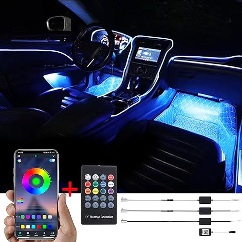 TABEN Auto Innenraum Umgebungslicht 64 Farben APP Control Auto Dekoration Atmosphäre Licht Kit Wasserdicht Glasfaser Atmosphäre Neonstreifen Kaltlichter 1W DC 12V-24V 4m