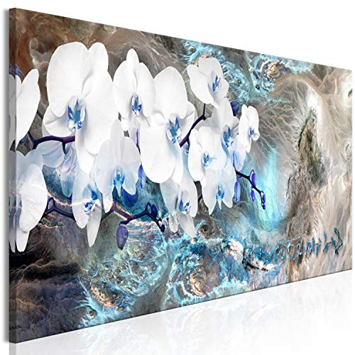 murando - Wandbilder XXL Abstrakt 135x45 cm 1 tlg - Wand Deko Vlies Leinwand Bilder Groß Wanddeko Wohnzimmer Schlafzimmer Kunstdrucke Panoramabild - Orchidee Blumen Struktur beige blau violett