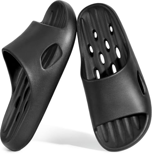 Aoowoll Shower Shoes Men Slippers Sandals for Women Flip-Flops Cloud Slides Non Slip Unisex Shoes with Holes Perfect for Gym Bath Spa Pool Poolside Bathrooms College Dorm(Black EU44-45)