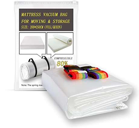 YZMY Sacco sottovuoto per materasso, coprimaterasso sigillato sottovuoto per spostare/riporre materassi in schiuma, compressione 80%, 2 cinghie (dimensioni 200 x 250 cm)