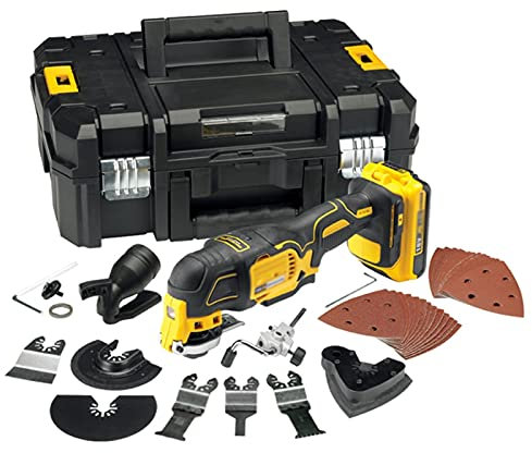 Attrezzo multi-oscillante cordless 300W, taglierina multifunzione a LED, raschietto, levigatrice, velocità variabile 21000 giri / rpm, 220v, batteria, caricabatterie, borse utensili e set di accessori