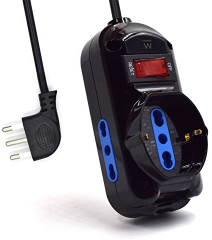 Multipresa a 3 Posti, Ciabatta Elettrica con 3 Prese (1 Schuko/Tedesca + 2 Italiane 10A/16A) - Spina Italiana 10A - Potenza 250V/2500W - Cavo da 1,5 Metri, Prese Angolate a 45°