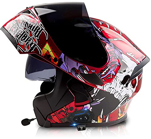 Bluetooth Casque Moto Modulable,Casques Intégral Flip-Up Modulables Casque de Moto Scooter avec Anti-buée Visière,ECE Homologué pour Homme Femme 57~64CM