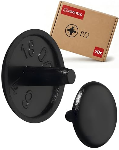 Gedotec Abdeckkappen für Schrauben rund - 20 Stück - Schraubenabdeckung Schwarz RAL 9005 aus Kunststoff für Kopfloch-Bohrung PZ2 - Abdeckung Ø 12 x 2,5 mm - Abdeckkappen für Bohrlöcher & Holz-Möbel