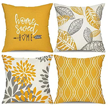 TSKDKIT Yellow Cushion Covers 45 x 45cm Square Pillow Covers 18 x18'' Cushion Case Square Throw Pillow Case Cotton Pillowcase for Sofa Bedroom Living Room Decor