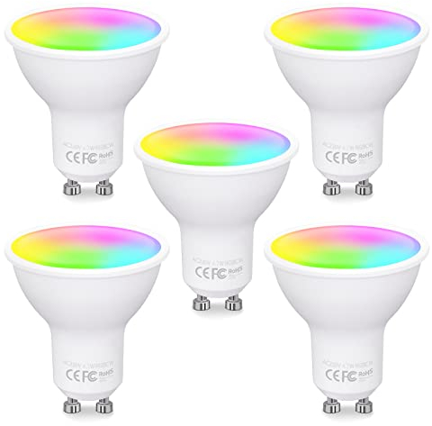 Fitop GU10 Alexa Glühbirnen Wlan Smart Lampe, 4.7W Entspricht 50W, RGB 16 Millionen Farben+Warmweiß-Kaltweiß, Dimmbar per App oder Sprach, Kompatibel mit Alexa/Google Home, Kein Hub Benötig, 5 Stück