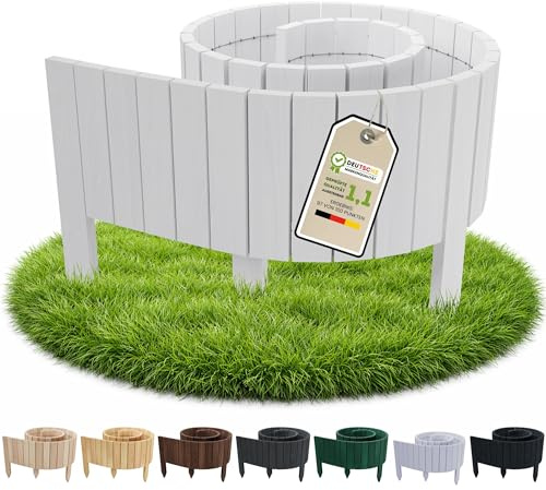 Floranica Beetumrandung Holz H 40 x L 200 cm Weiß gerade Oberkante | Hoher Designzaun aus Kiefernholz mit gerader Oberkante als Palisade, vormontiert, klare Kante