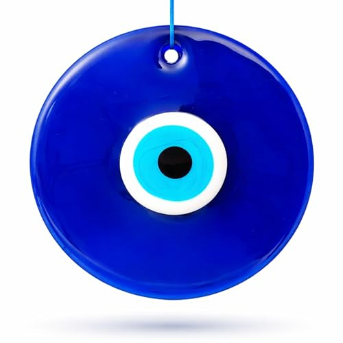 Erbulus 10 Glass Blue Evil Eye Wall Hanging Ornament - Evil Eye Decor - Turkish Handmade Nazar Amulet - Home Protection Charm - Evil Eye Wall Decor Amulet in a Box