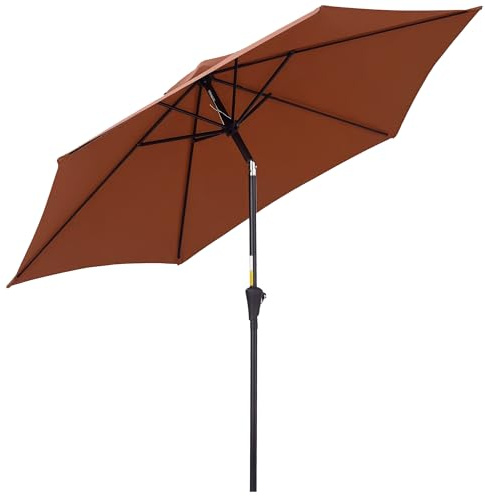 Outsunny Parasol pliant Parasol de jardin Parasol de marché avec manivelle Alu 180/㎡ Polyester Acier Café Ø2,6 x 2,35 m