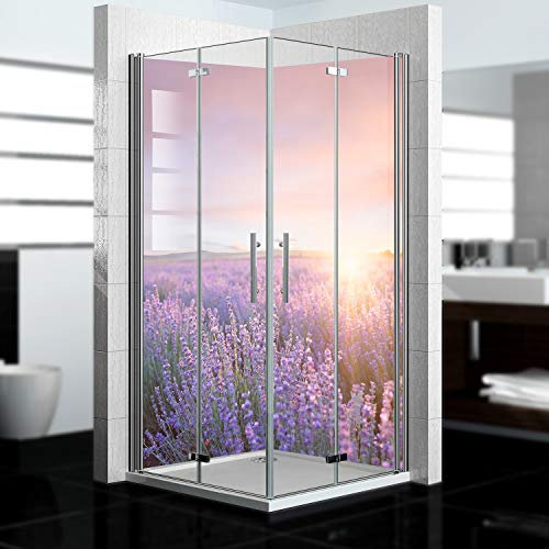 dedeco Eck-Duschrückwand wasserfest Motiv: Blumen V1, 2 x 100x200 cm, als Badrückwand zum Fliesenersatz, als Dekorwand, Wandverkleidung und Duschplatte aus Aluminium - Made in Germany