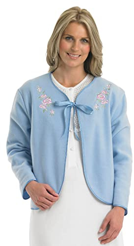 Slenderella Veste de lit avec ruban en polaire brodé 61 cm, Blue, XL
