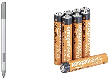 Microsoft Surface Pen Platin Grau & Amazon Basics Everyday AAAA-Alkalibatterien, 1,5 V, 8 Stück (Aussehen kann variieren)