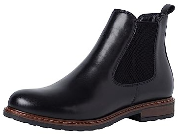 Tamaris Botines Chelsea de Piel para Mujer, Tacón Cuadrado, Cómodos, Negro, 39 EU