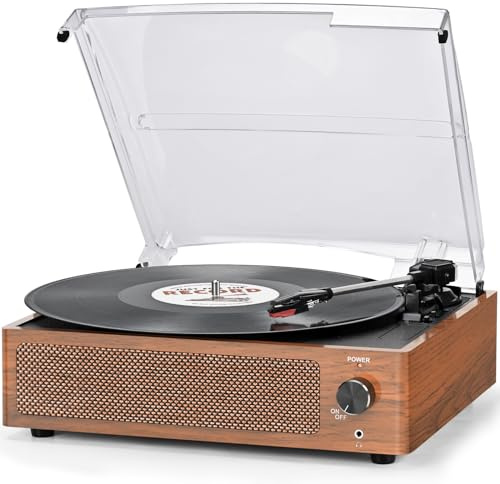 Vinyl Record Player with Speakers Vintage Turntable for Vinyls Records Belt-Driven Turntables 3-Speed Bluetooth Playback Headphone AUX RCA Line LP Vinyls Players for Sound Enjoyment Retro Brown