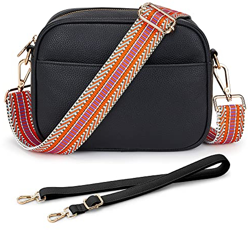 KALIDI Damen Umhängetasche, stylisch Veganem Leder Breiter Gurt Crossbody Schultertasch mit 2 verstellbaren Riemen für tägliches Arbeiten, Einkaufen, Verabredungen, Reisen