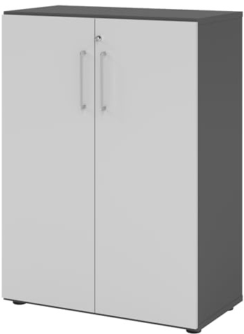 bümö Aktenschrank abschließbar, Büroschrank Holz 80cm breit in Graphit/Grau - abschließbarer Schrank mit Aktenregal für's Büro & Arbeitszimmer, Büro Möbel Ordnerschrank mit Schloss