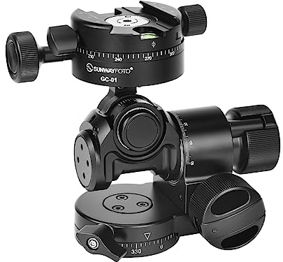 Sunwayfoto GH-PROII+ Getriebekopf, 3D-unabhängige Einstellung, mit verzahnter Schwenkklemme GC-01, Schwarz, für Kamera, Stativmontage