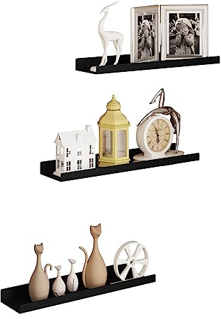 EUGAD Wandregal 3er Set, Regal für Wand, Hängeregal aus Metall, Schwarz | Schweberegal Industrie-Design, schwebendes Regal für Wohnzimmer Küche