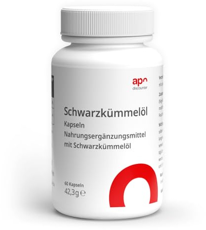 apodiscounter Schwarzkümmelöl Kapseln 500 mg - Nahrungsergänzung mit kaltgepresstem Schwarzkümmelöl, 500 mg pro Kapsel, einfache tägliche Einnahme (60 Kapseln)