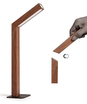 ACMHNC Lampada da Tavolo LED Ricaricabile In Legno, Lampada da Tavolo Senza Fili Con Batteria, Touch Dimmerabile 5000 K, Lampade Magnetica In Legno Girevole 180° e Rimovibili, Per Lettura, Lavoro,B