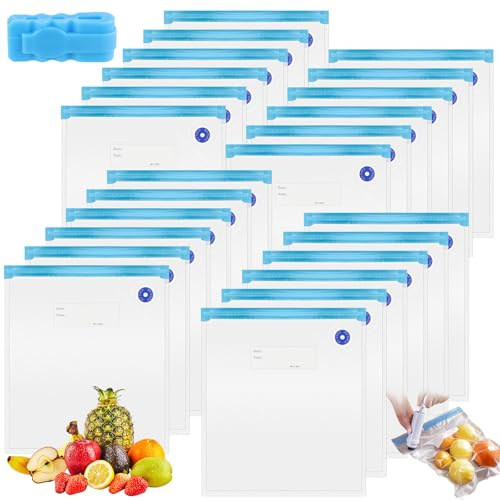 AKOLAFE 25 Stück Vakuumbeutel Lebensmittel Wiederverwendbar mit Ventil Reißverschluss 30x34cm Bpa Frei Sous Videv Beutel vakuumbehälter Vacuum Bags für Obst, Gemüse, Reise