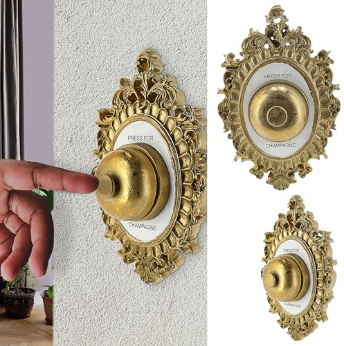 Ringklocka Press for champagne | 14,5 x 22 x 14,5 cm järn guld | koncierge-klocka champagneklocka med ringsignal (1 x dekorativ ringklocka guld)