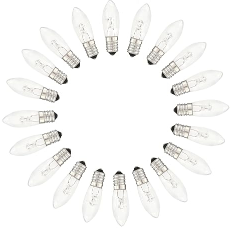 MeetUs 20 Pezzi Lampadine Candele E10 34V 3W, AC Candele Superiori Lampadine di Ricambio, Bianca Calda 2700K, per Piramidi di Natale, Lucine, Archi Luminosi, Albero di Natale (34V)