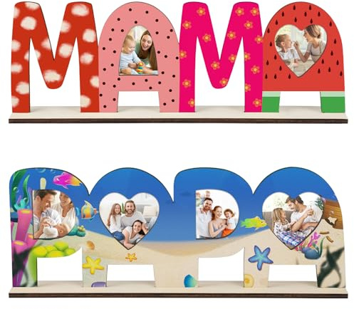 COCHIE 2 Stück MAMA PAPA Geschenk Holzbuchstaben Bastelset Papa Mama Geburtstagsgeschenk Holznamen Bemalen und Fotos Ankleben Holznamen Bemalen und Fotos Ankleben