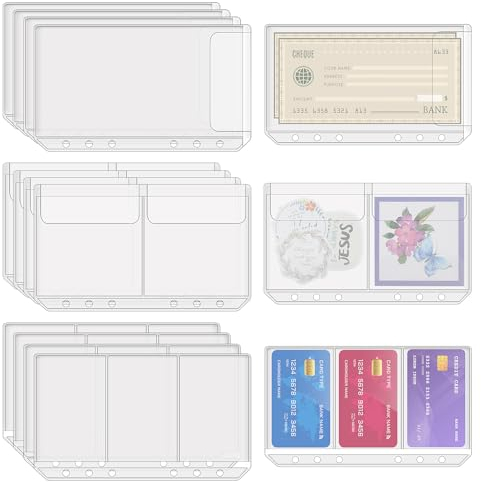 Dimeho 12 Stück Klarsichthüllen A6 Bindertaschen 6-Loch Ordner Transparent Budget Umschläge PVC Wasserdicht Kunststoff Bindertaschen für Notebook Planer Einlegeseiten Loseblattbeutel Foto