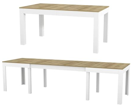 Generisch Tisch Küchentisch Esszimmertisch Esstisch Torino ausziehbar 300 cm Eiche Riviera - Weiß Matt 4-12 Personen Esstisch 160 x 90 x 76 cm Moderner rechteckiger Tisch mit Erweiterungsmöglichkeit