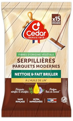 O'Cedar - Serpillères Nettoyantes - Lingettes Sol Jetables Désinfectantes - Sans Rincage - Nettoie et Fait Briller - Huile de Lin - Sol Parquet Bois Vitrifié & Stratifié - Sachet de 15
