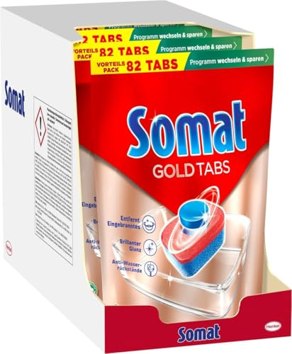 Somat Gold Spülmaschinen Tabs 328 (4x82 Tabs), Geschirrspül Tabs für strahlend sauberes Geschirr auch bei niedrigen Temperaturen, Extra-Kraft gegen Eingetrocknetes