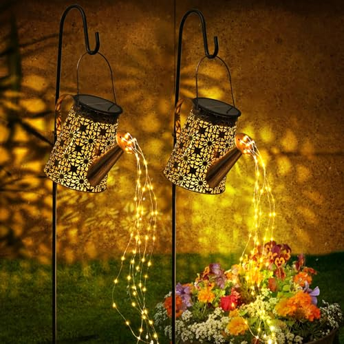 GuKKK 2 x Solar Watering Can Lights Up Garden Decorations, LED Solar Lamp for Garden, Waterproof Starry Sky Light with Stand, Garden Decoration, for Garden, Patio, Walkway