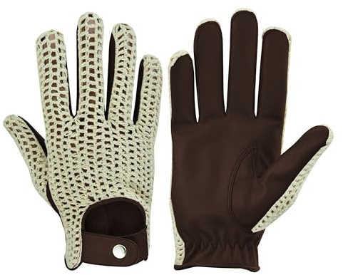 COLOURLINX Herren-Lederhandschuhe für Erwachsene, weich, echt, klassisch, englisch, ungefüttert, Baumwolle, Häkelschnur, Chauffeur, Vintage-Stil, modische Handschuhe, dunkelbraun, L