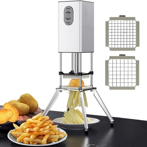 HLGKBY Coupe-Frites Vertical, Coupe-Pommes de Terre Commercial et Domestique, trancheuse de Pommes de Terre Automatique, Coupe-Frites électrique en Acier Inoxydable avec Lame de 1/2 et 3/8 Pouces