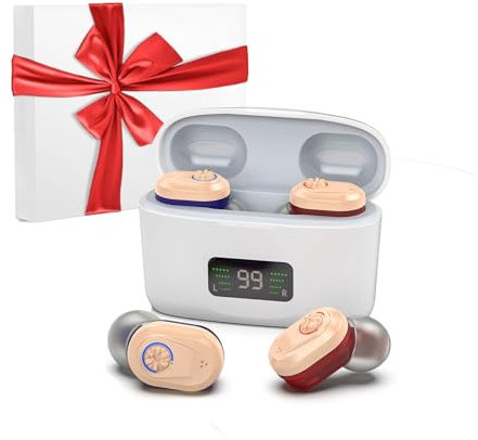 Amplificatore acustico digitale - Amplificatore audio per migliorare l'udito personale con una durata di oltre 500 ore, include un dispositivo destro e sinistro (rosso e blu)
