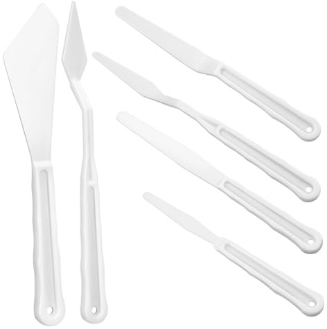 Espátula de Artista para Pintura al Óleo, Plástico, 1 Juego | Blanco, Formas Variadas, para Dibujo y Mezcla de Color, Limpieza Cómoda, Agarre Ligero