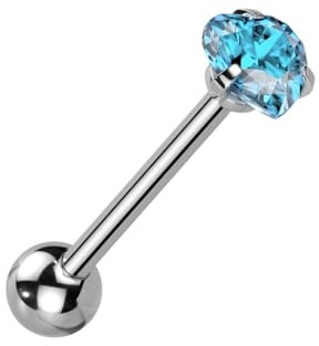 beyoutifulthings Zungen-piercing Herz-Zirkonia 6-mm Silber Gold Roségold Universal-Piercing Chirurgenstahl Barbell-s Stab-länge 16-mm