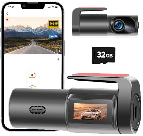 Hoquare Dash Cam Front, 32GB Card 1080P Mini WiFi DashCam for Cars, Smart Car Camera Dash with 1 Screen, Night Vision, Parking Monitor, 170° Wide Angle, G-Sensor, Loop Recording