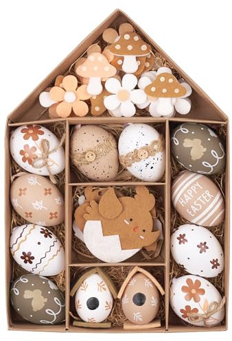 Valery Madelyn 40er Ostereier zum Aufhängen für Osterdeko,Modern künstliche Ostereier für Ostern Deko,Braun Weiß Ornament für Osterkörbchen Frühlingsdeko,Ostern Geschenke Kinder(M)