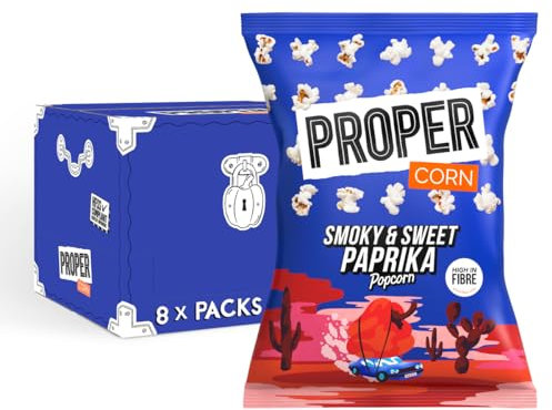 PROPER Smoky & Sweet Paprika Popcorn - 8 x 70g | Gluten Free, Vegan Snack | Perfect for Movie Nights and Healthy Snacking!