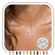 FUNEIA Kette Damen 925 Sterling Silber mit Geburtsstein Anhänger Personalisierte Halskette Silber 925 Wasserfest Schmuck Geburtstags Weihnachten Valentinstag Muttertags Geschenk Frauen Freundin Mama