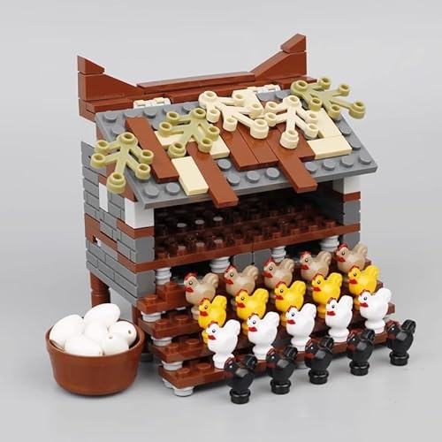 Hühnerfarm Bausteine Bausatz, MOC Farm Hühnerstall Bausteine Modell Spielzeug mit 20 Hühnern, DIY Farm Erweiterungszubehör, Kreativer Tierhaus Klammerblöcke Kit, Geschenkideen für Kinder und Erwachsen