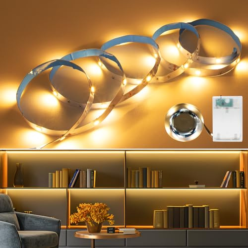 MUSUNIA LED Streifen Batterie - 2M Warmweiß LED Strip Batteriebetrieben mit Timer Weihnachtsdekoration Schrankbeleuchtung