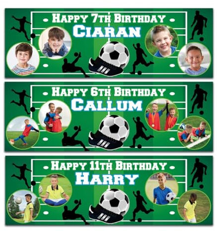 Personalised Happy Birthday FABRIC 2ftx6ft Photo Banner Football Stadum Custom Photo Name Age Poster Kids Children Boy Girl Man Party Banner Gift Decoration