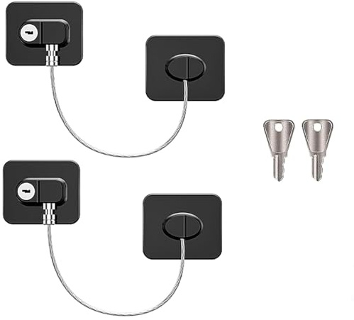 GIUSOBG 2 Pezzi Lucchetto Frigorifero Bambini, Blocca Chiusura Cassetti con Potente Adesivo, Senza Forare Serratura per Frigorifero con Chiave, per Frigo Cassetto Armadi (Quadrato Nero)