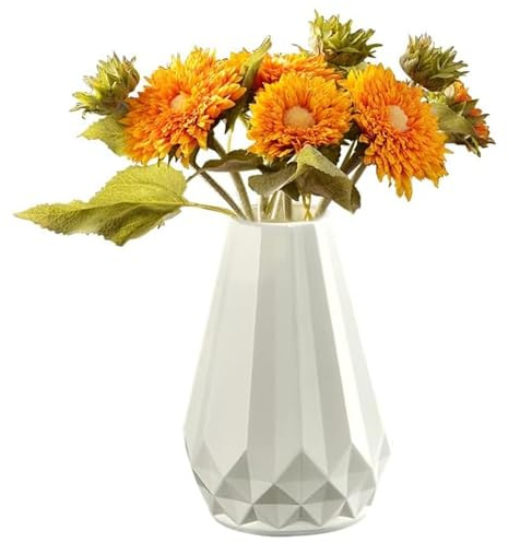 Flower Vase, Unbreakable PE Plastic Flower Vases, Durable Decorative Flower Small White Geometric Arrangement Containers for Decoration (White)